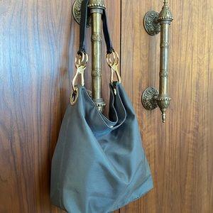 JPK Paris 75 Sage Green large tote. Black leather strap. Gold tone hardware.